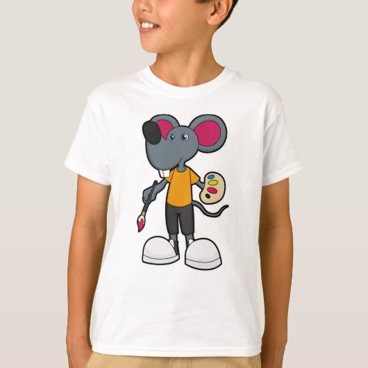 T-shirt Souris comme Peintre avec Peinture et Pinceau (Devant)