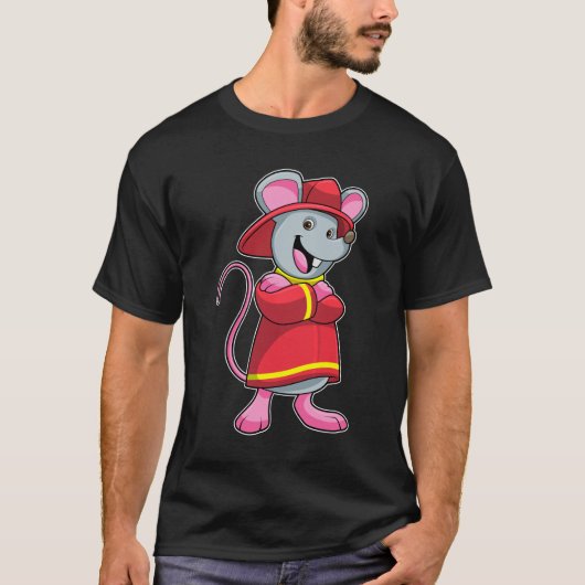 T-shirt Souris comme pompier avec casque (Devant)