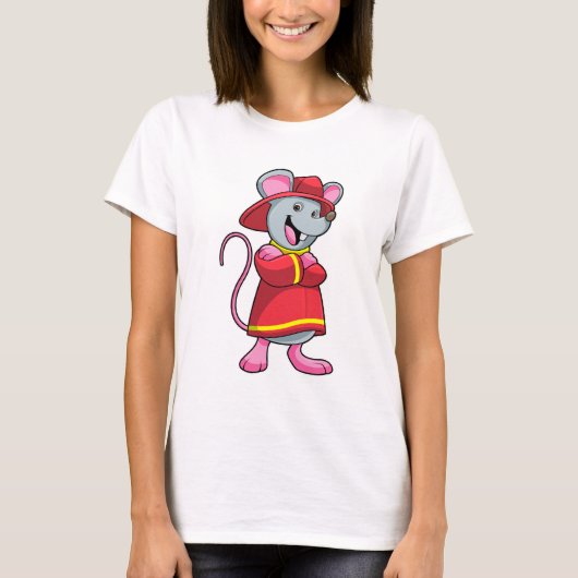T-shirt Souris comme pompier avec casque (Devant)