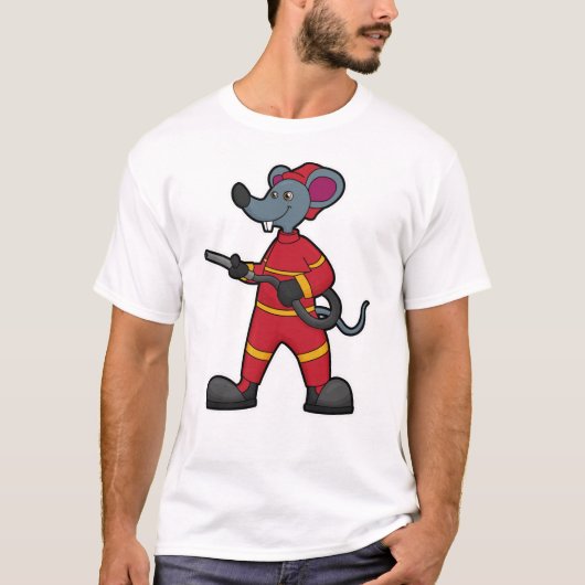 T-shirt Souris comme pompier avec tuyau (Devant)