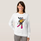 T-shirt Souris comme skieur avec ski (Devant entier)