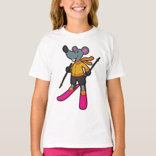 T-shirt Souris comme skieur avec ski
