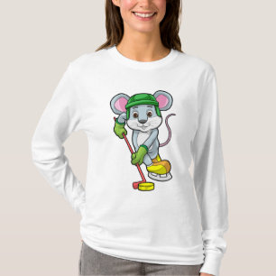 T-shirt Souris de hockey sur glace avec bâton de hockey