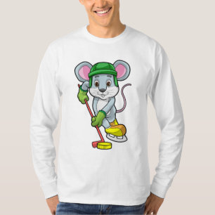 T-shirt Souris de hockey sur glace avec bâton de hockey