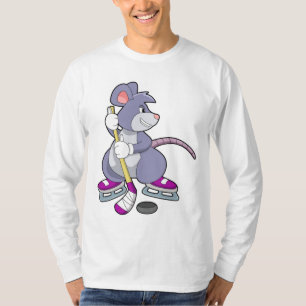 T-shirt Souris de hockey sur glace avec bâton de hockey su