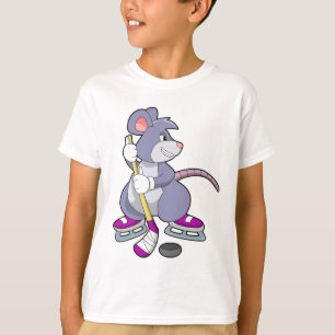 T-shirt Souris de hockey sur glace avec bâton de hockey su