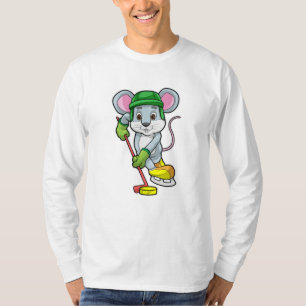 T-shirt Souris de hockey sur glace avec bâton de hockey su