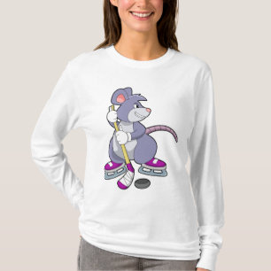 T-shirt Souris de hockey sur glace avec bâton de hockey su