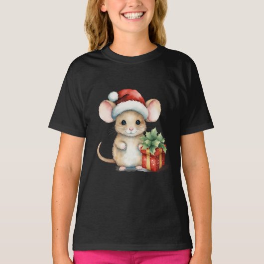 T-shirt Souris de Noël à l'aquarelle (Devant)