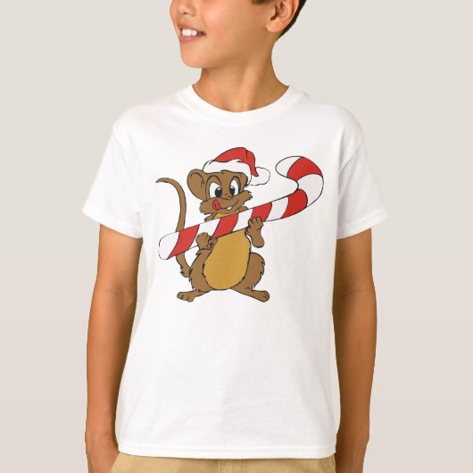 T-shirt Souris De Noël Avec Chemise De Sucre de canne (Devant)