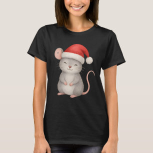 T-shirt Souris de Noël mignonne au chapeau de Père Noël