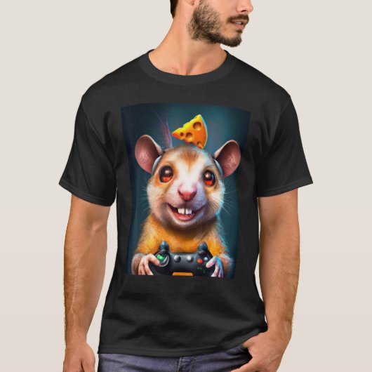 T-shirt Souris de rat avec contrôleur de jeu et fromage (Devant)