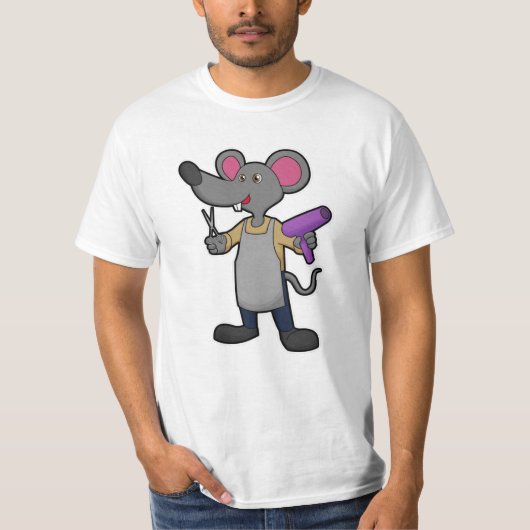 T-shirt Souris en coiffeur avec ciseaux et sèche-cheveux (Devant)