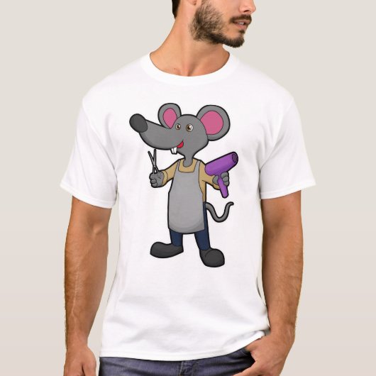 T-shirt Souris en coiffeur avec ciseaux et sèche-cheveux (Devant)