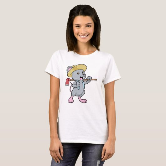T-shirt Souris en fermier avec Ax et Casquette (Devant entier)