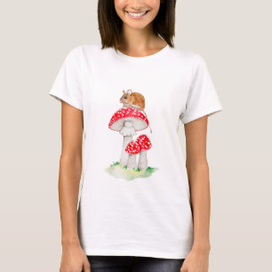 T-shirt Souris mignonne à la mouche aquarelle agarique