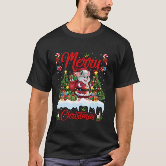 T-shirt Souris Noël Arbre Éclairage Père Noël Souris Noël (Devant)