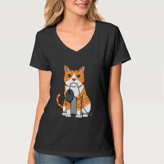 T-shirt Souris Ordinateur Avec Chat Kitten Feline Gamer Je (Devant)