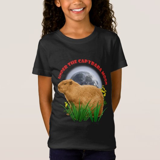 T-Shirt Sous la Lune du Capybara Capybara Drôle (Devant)