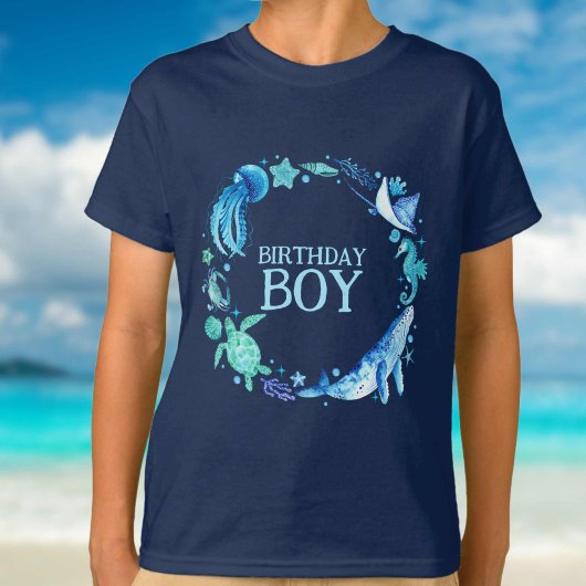T-shirt Sous la mer Anniversaire Boy Aquarelle Océan