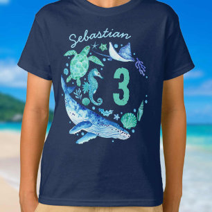 T-shirt Sous la mer Anniversaire Boy Aquarelle Océan Anima