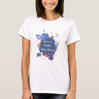 T-shirt Sous la mer future maman bleu garçon créatures mar