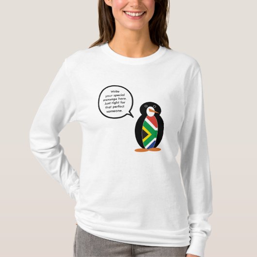 T-shirt South African Talking Ms. Penguin Personalize Text (Devant)