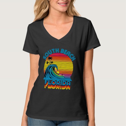 T-shirt South Beach Florida Retro Throwback Surf & Beach S (Devant)