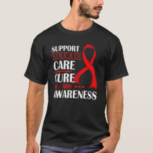 T-shirt Soutien Éduquer Soins Cure Rouge Ruban Vih Aids Aw