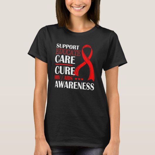 T-shirt Soutien Éduquer Soins Cure Rouge Ruban Vih Aids Aw (Devant)