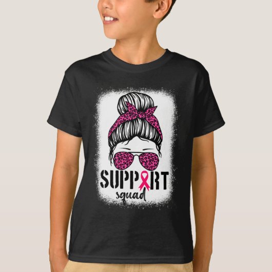 T-shirt Soutien Squad Messy Bun Pink Warrior Cancer du sei (Devant)