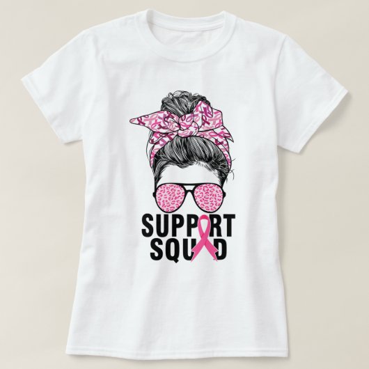 T-shirt Soutien Squad Messy Bun Pink Warrior Cancer du sei (Design devant)