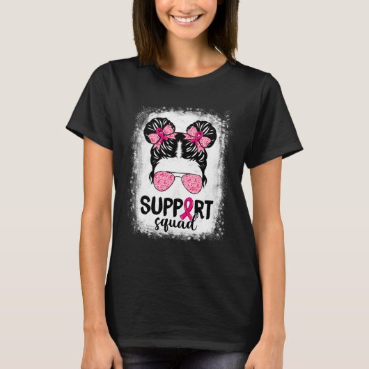 T-shirt Soutien Squad Messy Bun Pink Warrior Cancer du sei (Devant)