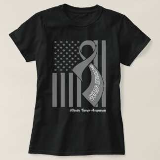 T-shirt Soutien Tumeur Cerveau US Drapeau Gris Ruban