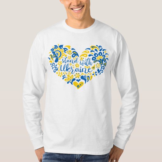 T-shirt Soyez avec l'Ukraine lettrage et coeur (Devant)