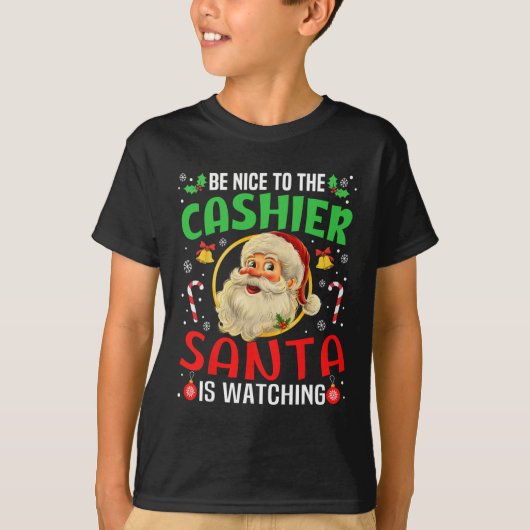 T-shirt Soyez Gentil À La Caisse Père Noël Regarde Noël (Devant)