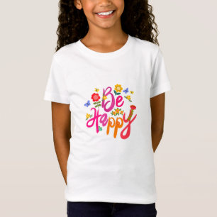 T-Shirt Soyez Heureux – Floral Coloré et Papillon Bohème