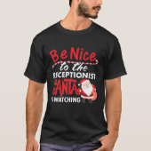 T-shirt Soyez Nice au réceptionniste que Père Noël observe (Devant)