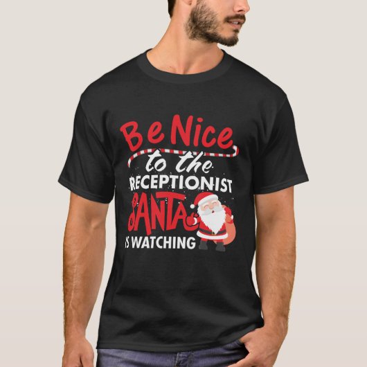 T-shirt Soyez Nice au réceptionniste que Père Noël observe (Devant)