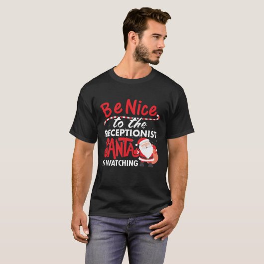 T-shirt Soyez Nice au réceptionniste que Père Noël observe (Devant entier)
