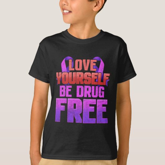 T-shirt Soyez Sans Drogue Aimez-Vous Violet Ruban (Devant)