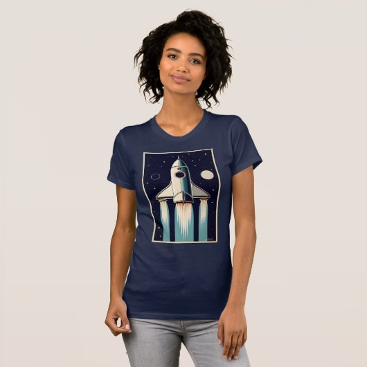 T-shirt Space Age Retro 50s Rocket Ship (Devant entier)