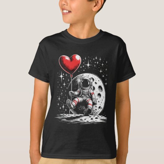 T-shirt Space Astronaut Heart Bylloon Valentine's Day Vale (Devant)