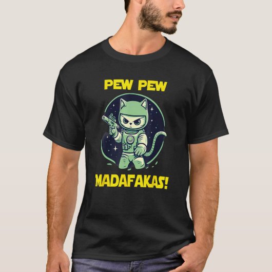 T-shirt Space Astronaut Pew Madafakas Angry Cat (Devant)