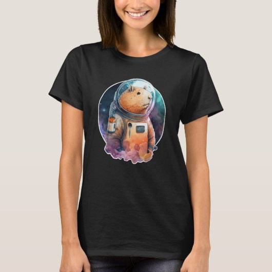T-shirt Space Capybara Astronaut Animal Face Galaxy Capiba (Devant)