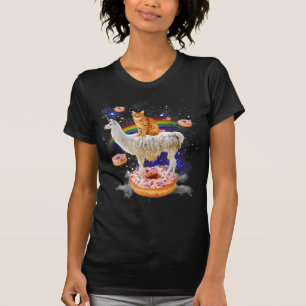 T-shirt Space cat chevauchant llama et donuts galaxy drôl