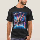 T-shirt Space Cat équitation requin Laser Eyes UFO Funny K (Devant)