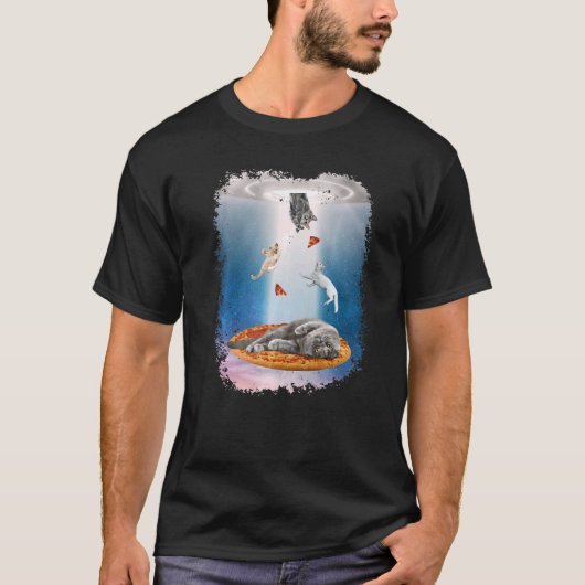 T-shirt Space Cats UFO Pizza Cat Galaxy Funny Kitty En Spa (Devant)
