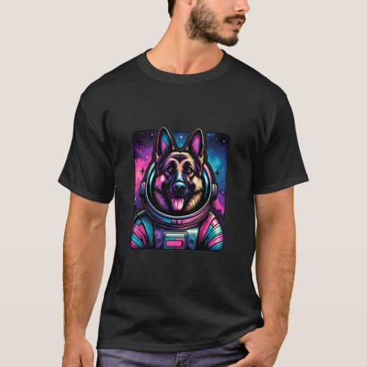 T-shirt Space Dog German Shepherd Astronaut Adventure K9 P (Devant)