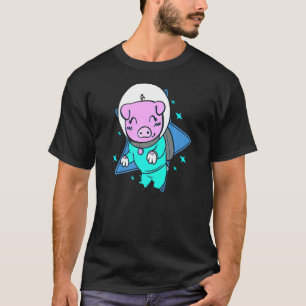 T-shirt Space Galaxy Stars Voler Piggy Spacilier Pink Smi